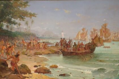 Pintura da chegada de Pedro Álvares Cabral ao Brasil